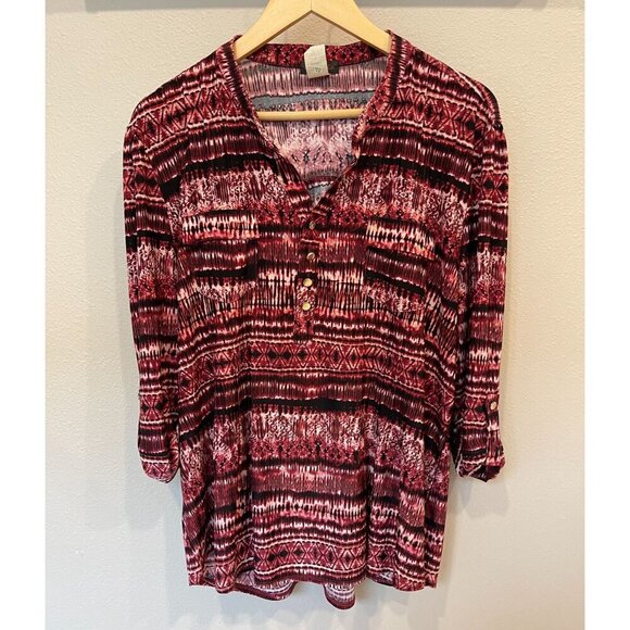 Cocomo Women's Pullover Flowy Blouse XL Roll Tab Sleeves Multicolor Top Career - Picture 1 of 8